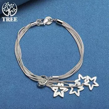 Ювелирные изделия из стерлингового серебра 925 пробы с пятью змеями и звездами-цепочками 20cm