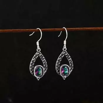 Ювелирные изделия из стерлингового серебра 925 пробы, серьги с натуральным радужным огненным таинственным топазом, модные стильные серьги для вечеринки, свадьбы, подарка на вечеринку