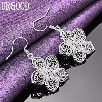 Ювелирные изделия из стерлингового серебра 925 пробы с цветочными звездами и серьгами-каплями 3.90*2.30cm