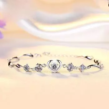 Ювелирные изделия из стерлингового серебра 925 пробы, популярный модный браслет с цирконием в форме сердца для женщин, серебряный браслет для влюбленных