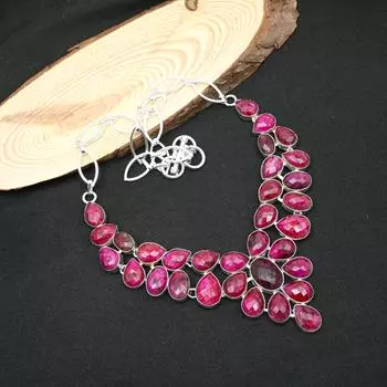Ювелирные изделия из стерлингового серебра 925 пробы с ограненным рубином, чудесное ожерелье с драгоценными камнями, цепочка ручной работы для женщин, подарок Adjustable With 18 Inches розовый