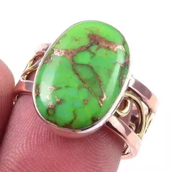 Ювелирные изделия из стерлингового серебра 925 пробы с натуральной зеленой медью и бирюзой, двухцветное кольцо S.7 P7j19