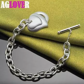 Ювелирные изделия из стерлингового серебра 925 пробы с подвеской в виде двух сердец, браслет-цепочка 20cm