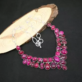 Ювелирные изделия из стерлингового серебра 925 пробы с ограненным рубином, ожерелье ручной работы, изумительное регулируемое ожерелье-цепочка для свадебного подарка Adjustable With 18 Inches розовый