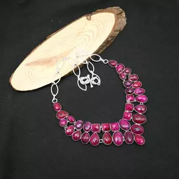 Ювелирные изделия из стерлингового серебра 925 пробы с ограненным рубином, ожерелье ручной работы, изумительное регулируемое ожерелье-цепочка для свадебного подарка Adjustable With 18 Inches розовый