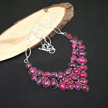 Ювелирные изделия из стерлингового серебра 925 пробы с ограненным рубином, изумительное ожерелье с драгоценными камнями, цепочка ручной работы для женщин, подарок Adjustable With 18 Inches розовый