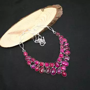 Ювелирные изделия из стерлингового серебра 925 пробы с ограненным рубином, ожерелье ручной работы, изумительное регулируемое ожерелье-цепочка для свадебного подарка Adjustable With 18 Inches розовый
