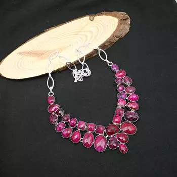 Ювелирные изделия из стерлингового серебра 925 пробы с ограненным рубином, ожерелье из драгоценных камней ручной работы, красивые регулируемые украшения из цепочки для женщин Adjustable With 18 Inches розовый