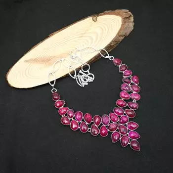 Ювелирные изделия из стерлингового серебра 925 пробы с ограненным рубином, ожерелье ручной работы, изумительное регулируемое ожерелье-цепочка для свадебного подарка Adjustable With 18 Inches розовый