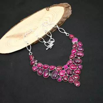 Ювелирные изделия из стерлингового серебра 925 пробы с ограненным рубином, ожерелье ручной работы, изумительное регулируемое ожерелье-цепочка для свадебного подарка Adjustable With 18 Inches розовый