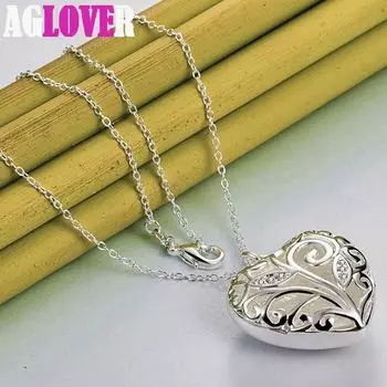 Ювелирные изделия из стерлингового серебра 925 пробы, 18-дюймовое стереоскопическое сердце с цирконом AAA 45cm