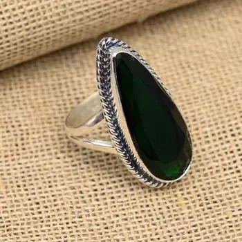 Ювелирные изделия из стерлингового серебра 925 пробы с хром-диопсидом и драгоценным камнем ручной работы на Рождество 4 зелёный