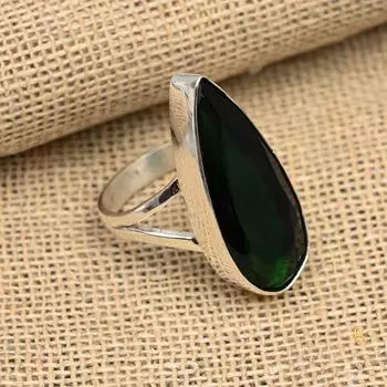 Ювелирные изделия из стерлингового серебра 925 пробы с хром-диопсидом и драгоценным камнем ручной работы на Рождество 4 зелёный