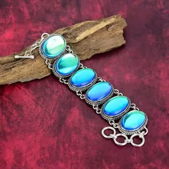 Ювелирные изделия из стерлингового серебра 925 пробы с мистическим опалом, красивые ювелирные изделия ручной работы, регулируемый браслет-цепочка с удивительным драгоценным камнем, подарок для сестры 8 Inches With AdjustableS белый