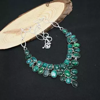 Ювелирные изделия из стерлингового серебра 925 пробы с ограненным изумрудом, украшения ручной работы, ожерелье с цепочкой из драгоценных камней, дизайнерские украшения для женщин Adjustable With 18 Inches зелёный