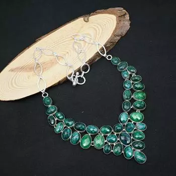Ювелирные изделия из стерлингового серебра 925 пробы с ограненным изумрудом, ожерелье ручной работы с драгоценными камнями, дизайнерские украшения для женщин Adjustable With 18 Inches зелёный