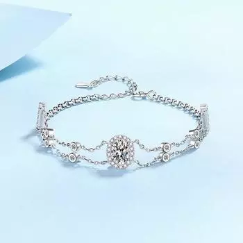 Ювелирные изделия из стерлингового серебра 925 пробы для женщин, модный простой браслет с муассанитом, покрытый золотом Pt950, для подарков Adjustable size