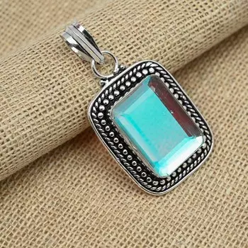 Ювелирные изделия из стерлингового серебра 925 пробы с драгоценной драгоценной камнем Мистик Топаз ручной работы для подарков 1.77 Inches белый