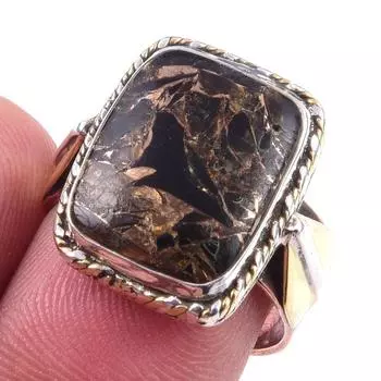 Ювелирные изделия из стерлингового серебра 925 пробы с натуральной черной медью и бирюзой, двухцветное кольцо S.7 G8M62