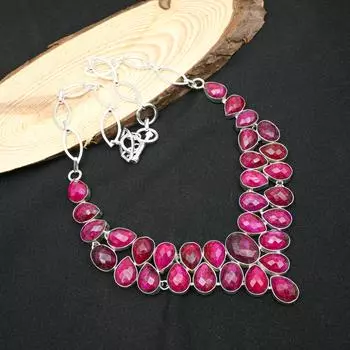 Ювелирные изделия из стерлингового серебра 925 пробы с ограненным рубином, великолепное ожерелье с драгоценными камнями, цепочка ручной работы для женщин, подарок Adjustable With 18 Inches красный