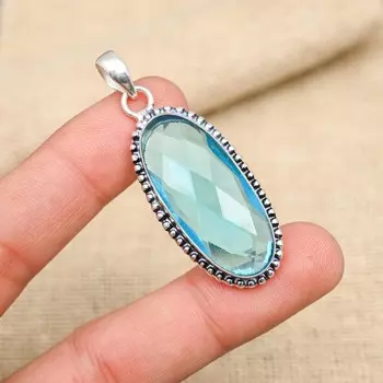 Ювелирные изделия из стерлингового серебра 925 пробы с красивым голубым топазом и драгоценным камнем ручной работы 1.97 Inches синий