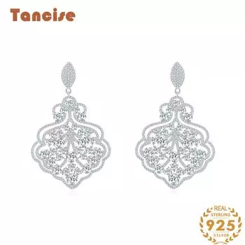 Ювелирные изделия из стерлингового серебра 925 пробы с прецизионной инкрустацией 7a цирконом с белым бриллиантом, винтажные серебряные серьги белый