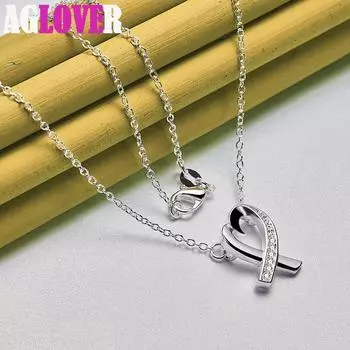 Ювелирные изделия из стерлингового серебра 925 пробы с подвеской в виде сердца AAA с цирконом 45cm