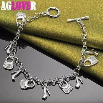 Ювелирные изделия из стерлингового серебра 925 пробы на высоком каблуке с подвеской-браслетом 20cm