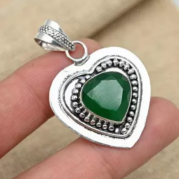 Ювелирные изделия из стерлингового серебра 925 пробы с зеленым ониксом и драгоценным камнем ручной работы Красивый дизайнерский кулон 1.77 Inches зелёный