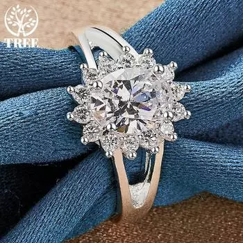 Ювелирные изделия из стерлингового серебра 925 пробы с кристаллами AAA и цирконом Sun Ring 8#