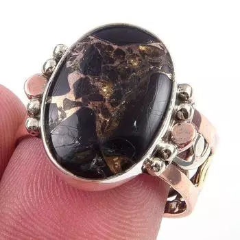 Ювелирные изделия из стерлингового серебра 925 пробы с натуральной черной медью и бирюзой, двухцветное кольцо S.8 B8A82