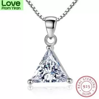 Ювелирные изделия из стерлингового серебра 925 пробы с подвеской в виде треугольника из циркония AAA для женщин, подарочное ожерелье с цепочкой 45 см, колье-чокер S -N107