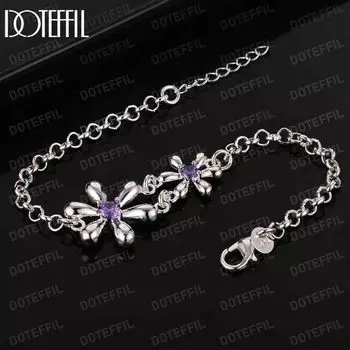 Ювелирные изделия из стерлингового серебра 925 пробы с фиолетовым цирконом AAA и цветами 20CM