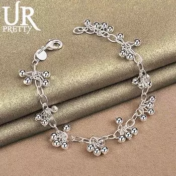 Ювелирные изделия из стерлингового серебра 925 пробы с гладким ярким шариком и шариком-цепочкой 20CM