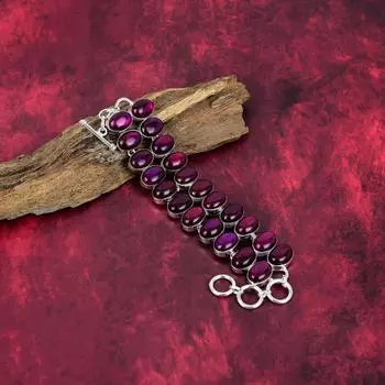 Ювелирные изделия из стерлингового серебра 925 пробы с розовым лабрадоритом, красивый ювелирный браслет ручной работы из драгоценных камней для женщин Adjustable With 8 Inches розовый