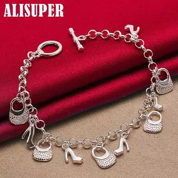 Ювелирные изделия из стерлингового серебра 925 пробы на высоком каблуке с подвеской-браслетом 20cm