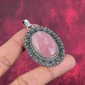 Ювелирные изделия из стерлингового серебра 925 пробы с розовым кварцем, великолепные серебряные ювелирные изделия ручной работы в подарок для женщин 2.20 Inches розовый