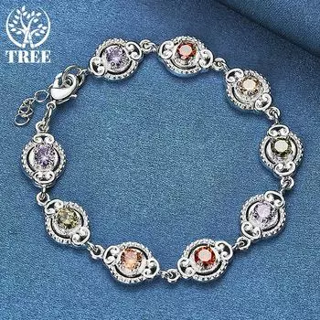 Ювелирные изделия из стерлингового серебра 925 пробы: фиолетовый, оранжевый, красный, зеленый, браслет с цирконом AAA 20cm