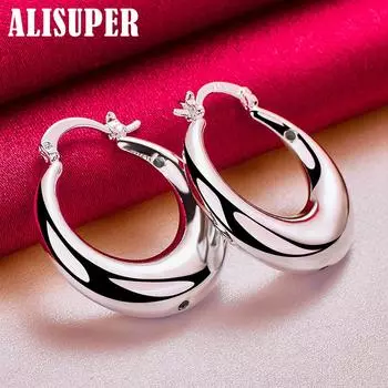 Ювелирные изделия из стерлингового серебра 925 пробы, круглые гладкие U-образные большие серьги-кольца