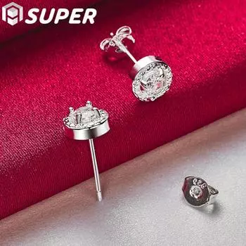 Ювелирные изделия из стерлингового серебра 925 пробы, круглые серьги-гвоздики с цирконом AAA