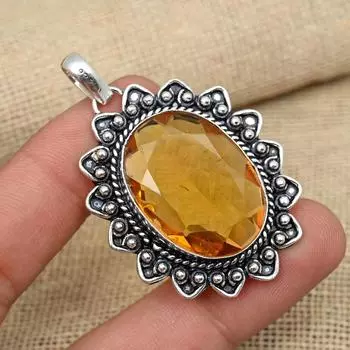 Ювелирные изделия из стерлингового серебра 925 пробы, медовый топаз, драгоценный камень, изысканный кулон, свадебный подарок ручной работы 2.04 Inches оранжевый