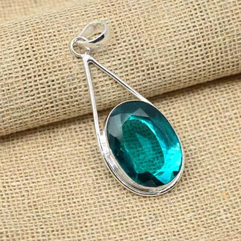 Ювелирные изделия из стерлингового серебра 925 пробы с аква-апатитом, подвеска ручной работы, лучший подарок для матери 2.16 Inches синий