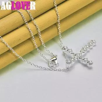 Ювелирные изделия из стерлингового серебра 925 пробы с белым цирконом AAA и крестом 45cm