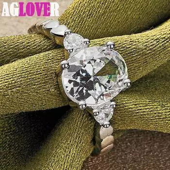 Ювелирные изделия из стерлингового серебра 925 пробы с большим цирконом AAA 6#