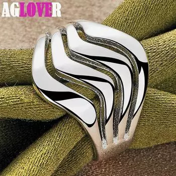 Ювелирные изделия из стерлингового серебра 925 пробы с четырьмя линиями и гладкими кольцами 6#