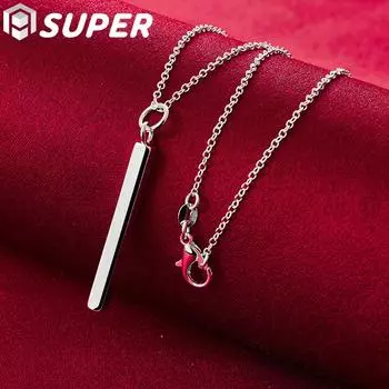 Ювелирные изделия из стерлингового серебра 925 пробы с гладким квадратным столбом и подвеской в виде ожерелья 45cm