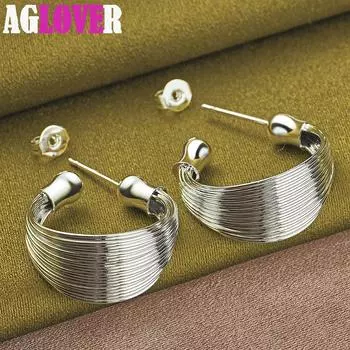 Ювелирные изделия из стерлингового серебра 925 пробы с гладкими многострочными серьгами-гвоздиками