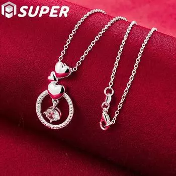 Ювелирные изделия из стерлингового серебра 925 пробы с кулоном в виде сердца и циркона AAA 45cm