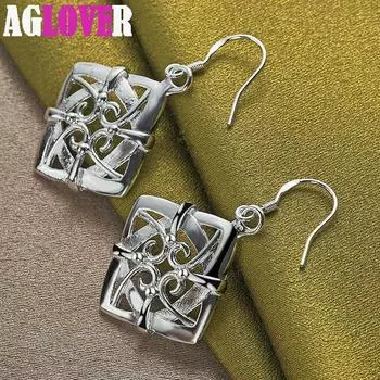 Ювелирные изделия из стерлингового серебра 925 пробы с квадратными геометрическими серьгами-каплями