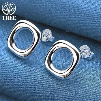 Ювелирные изделия из стерлингового серебра 925 пробы с квадратными круглыми серьгами-гвоздиками